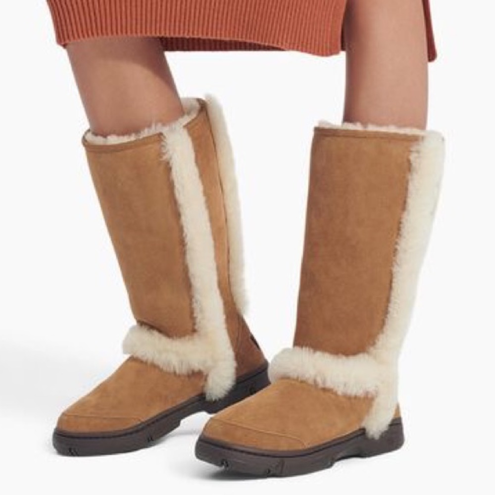 UGG Chestnut SunBurst Tall Fur Trimmed Knee High Boots Size 7.5